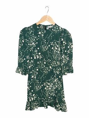 Reformation Elenor green floral mini dress size 0* ruffle boho western festival